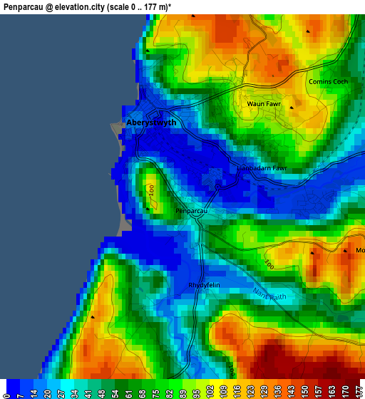 Penparcau elevation map