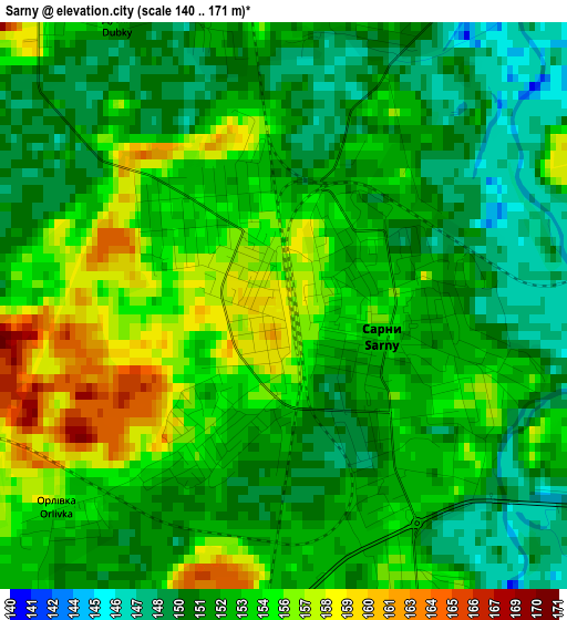 Sarny elevation map