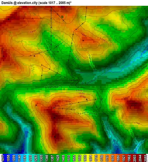 Damüls elevation map