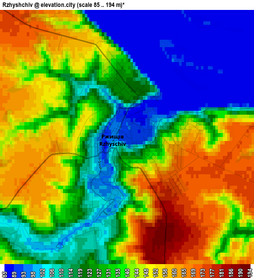 Rzhyshchiv elevation map