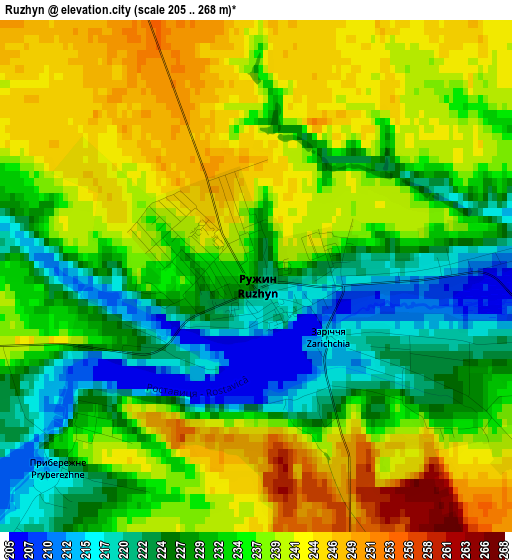 Ruzhyn elevation map