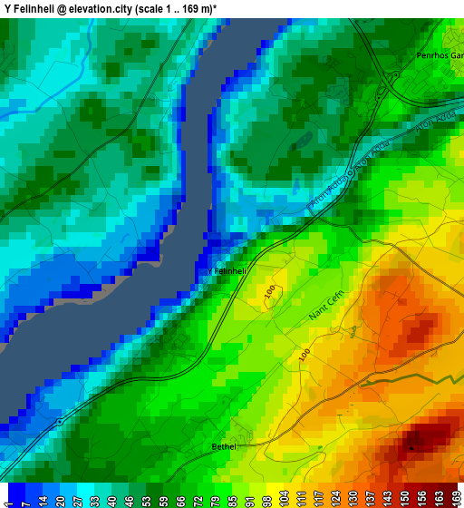 Y Felinheli elevation map