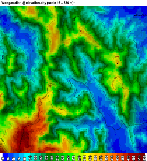 Wongawallan elevation map