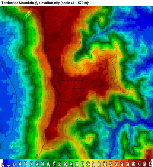 Tamborine Mountain elevation map