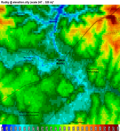 Rudky elevation map