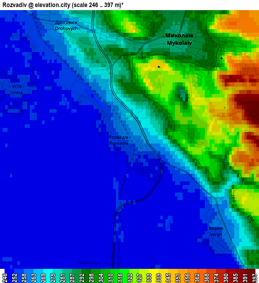 Rozvadiv elevation map