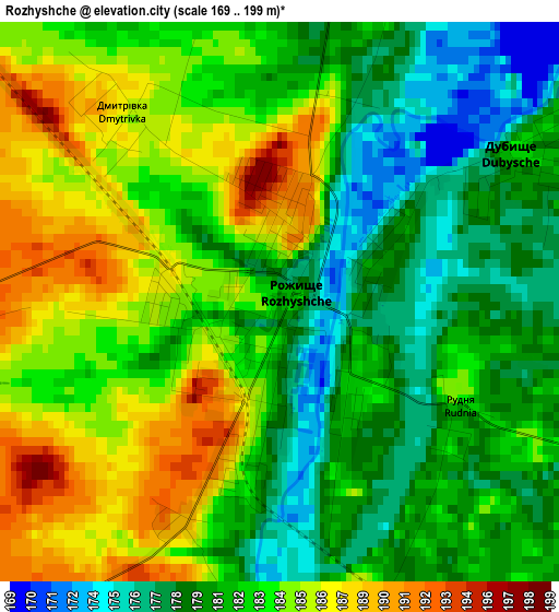 Rozhyshche elevation map