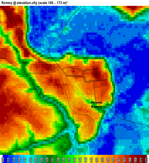 Romny elevation map