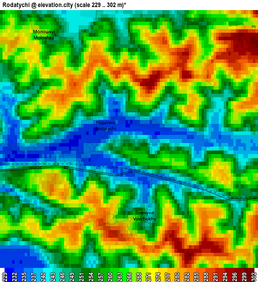 Rodatychi elevation map