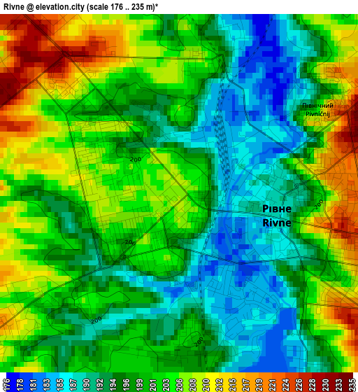 Rivne elevation map