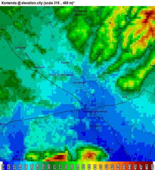 Komenda elevation map
