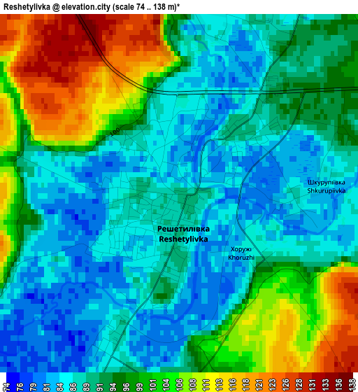 Reshetylivka elevation map