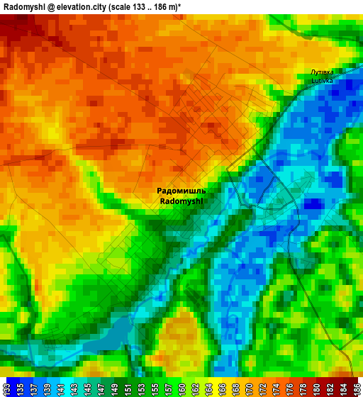 Radomyshl elevation map