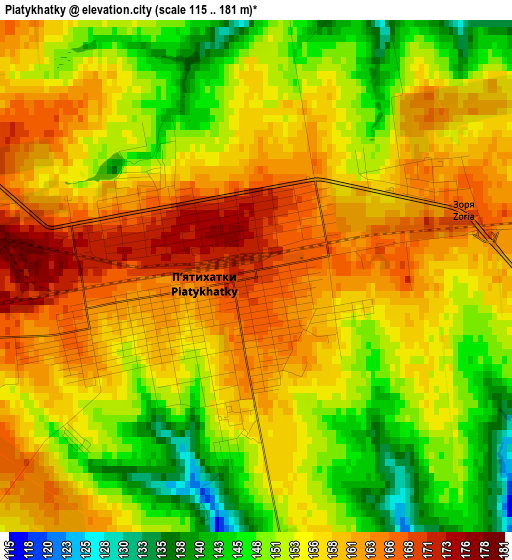 Piatykhatky elevation map