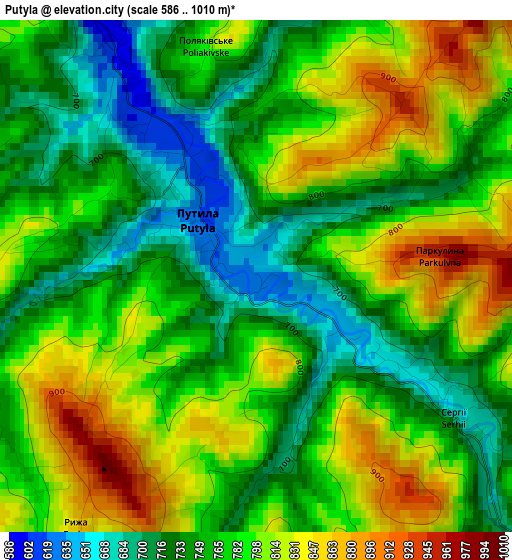 Putyla elevation map