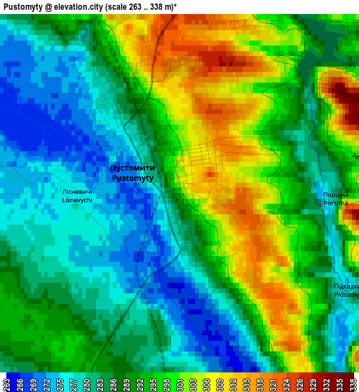 Pustomyty elevation map