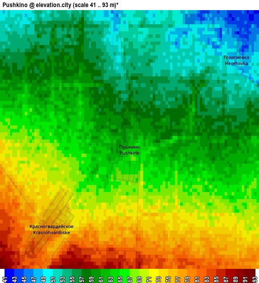 Pushkino elevation map