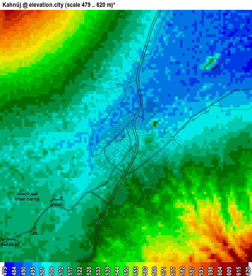 Kahnūj elevation map