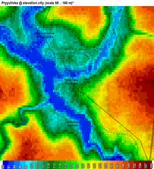 Pryyutivka elevation map