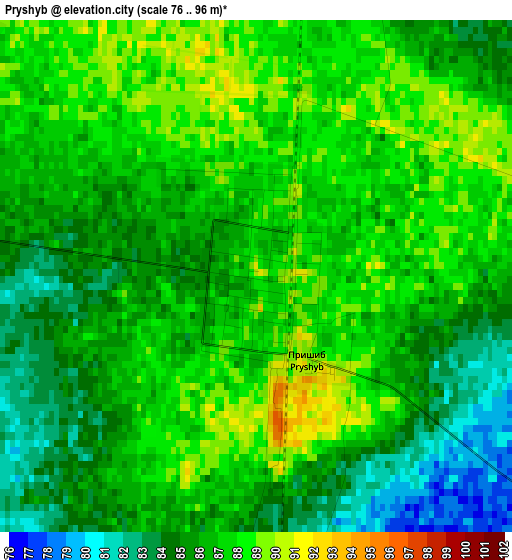 Pryshyb elevation map