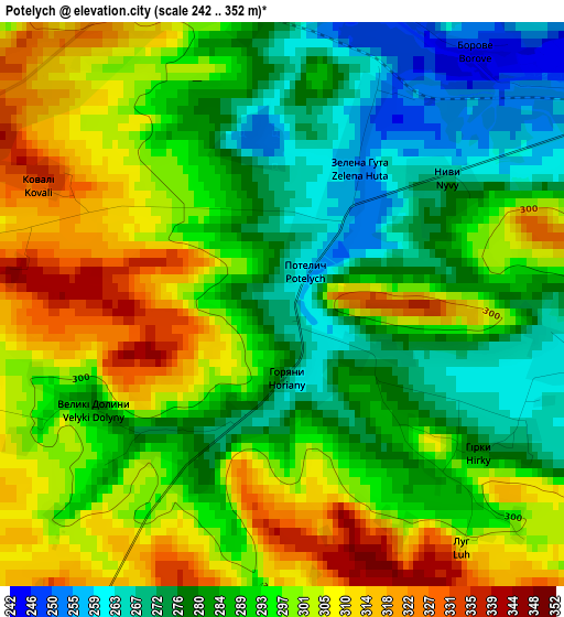 Potelych elevation map