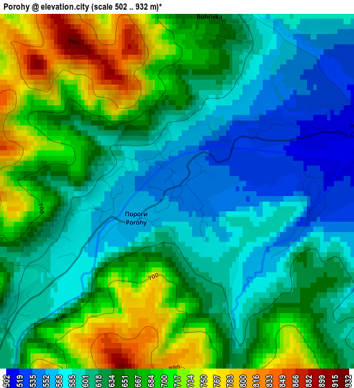 Porohy elevation map