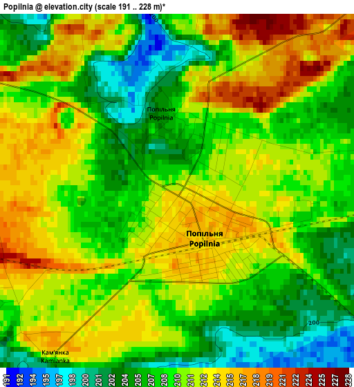 Popilnia elevation map