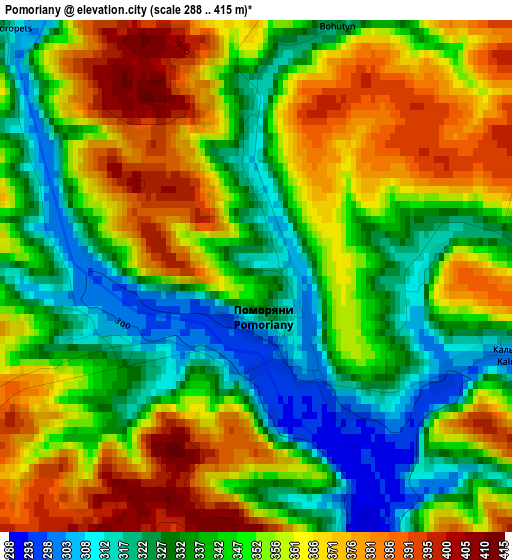 Pomoriany elevation map