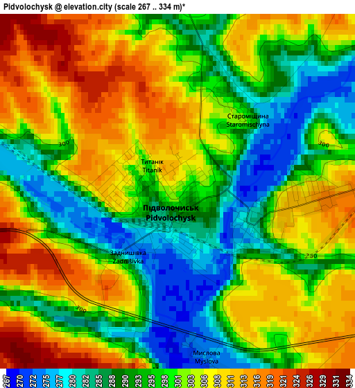 Pidvolochysk elevation map