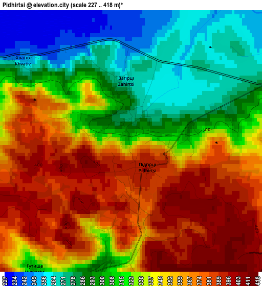 Pidhirtsi elevation map