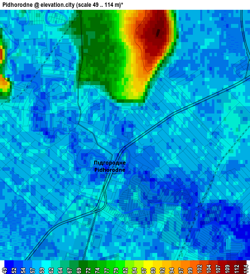 Pidhorodne elevation map