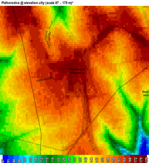 Pidhorodna elevation map