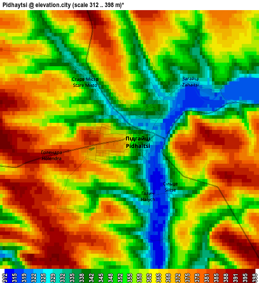 Pidhaytsi elevation map