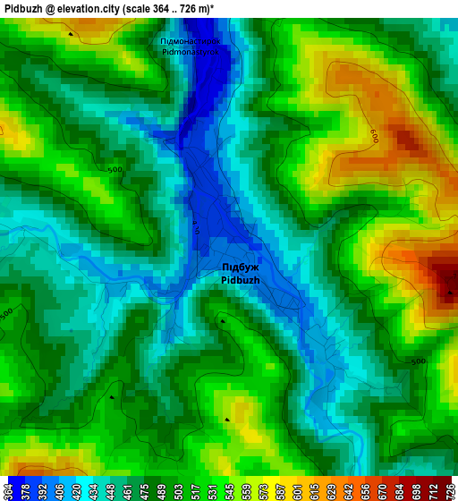 Pidbuzh elevation map