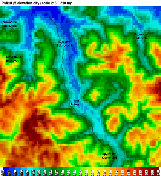 Pnikut elevation map