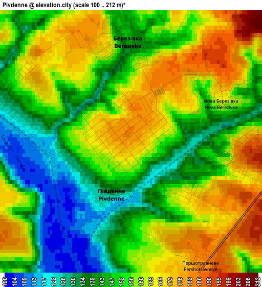 Pivdenne elevation map