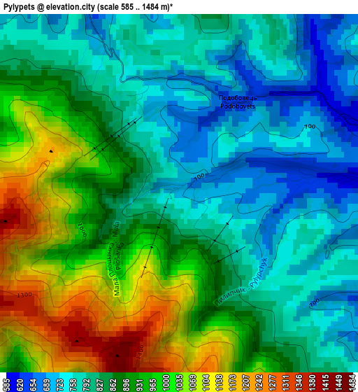 Pylypets elevation map