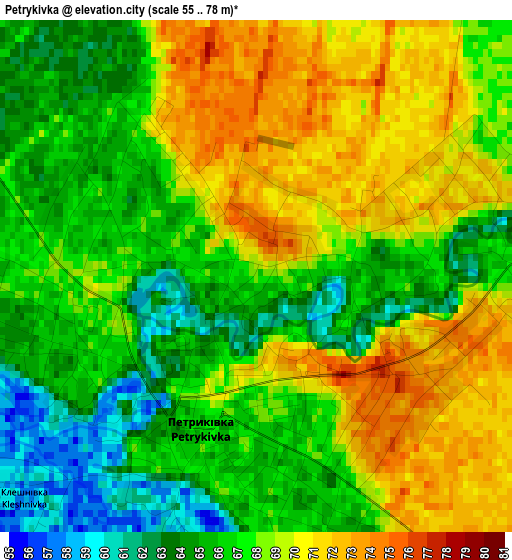 Petrykivka elevation map