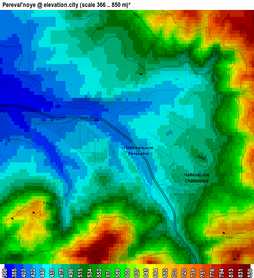 Pereval'noye elevation map