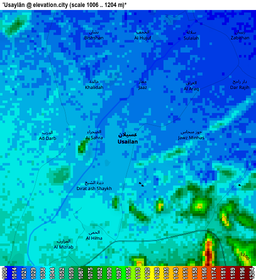 ‘Usaylān elevation map