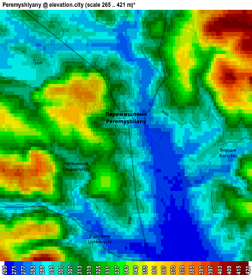 Peremyshlyany elevation map