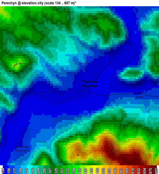 Perechyn elevation map