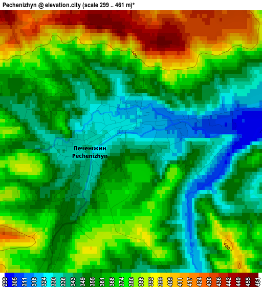 Pechenizhyn elevation map