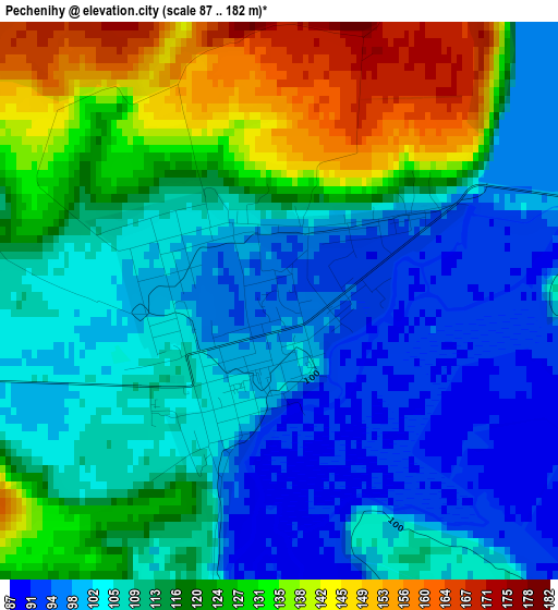 Pechenihy elevation map