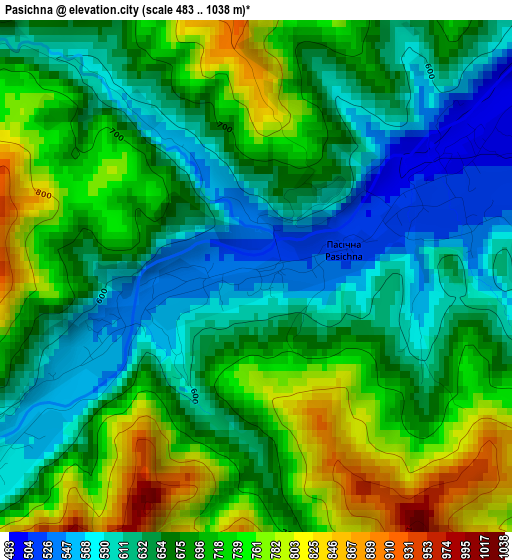 Pasichna elevation map