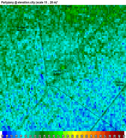 Partyzany elevation map