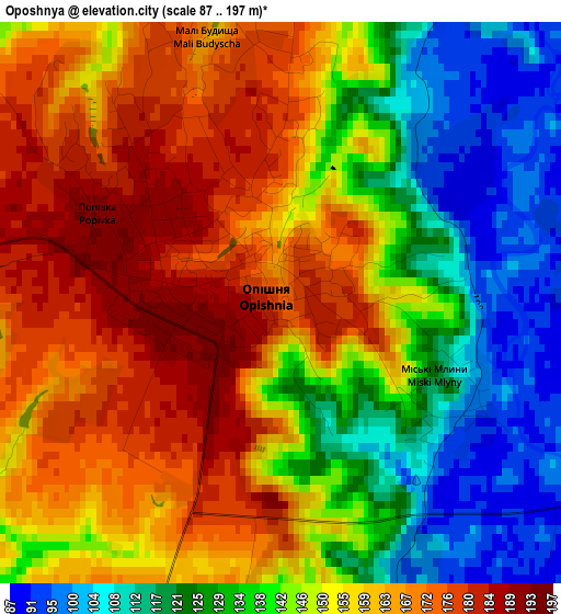 Oposhnya elevation map