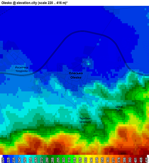 Olesko elevation map