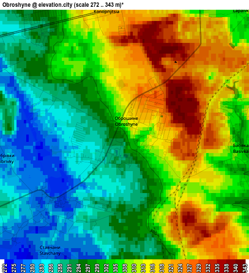 Obroshyne elevation map