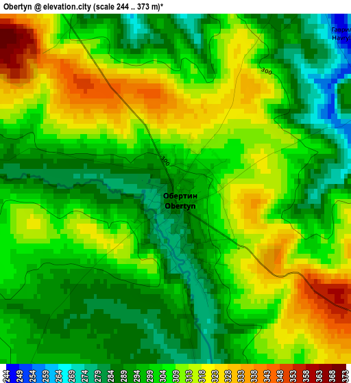 Obertyn elevation map